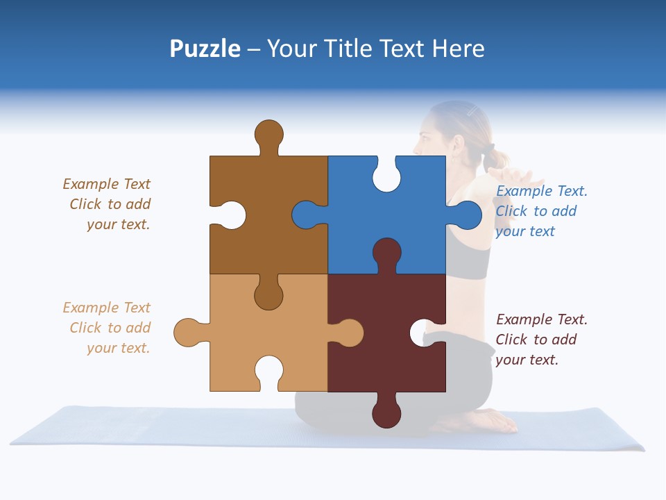 Fit Young Brunette Pilates Instructor Showing Different Exercises On A White Background A Blue Yoga Mat. White Background Not Isolated PowerPoint Template