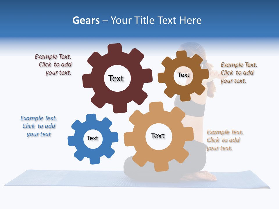 Fit Young Brunette Pilates Instructor Showing Different Exercises On A White Background A Blue Yoga Mat. White Background Not Isolated PowerPoint Template