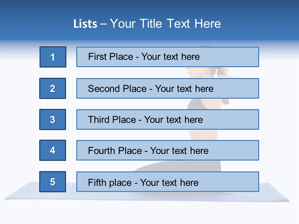 Fit Young Brunette Pilates Instructor Showing Different Exercises On A White Background A Blue Yoga Mat. White Background Not Isolated PowerPoint Template