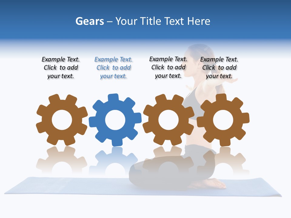 Fit Young Brunette Pilates Instructor Showing Different Exercises On A White Background A Blue Yoga Mat. White Background Not Isolated PowerPoint Template