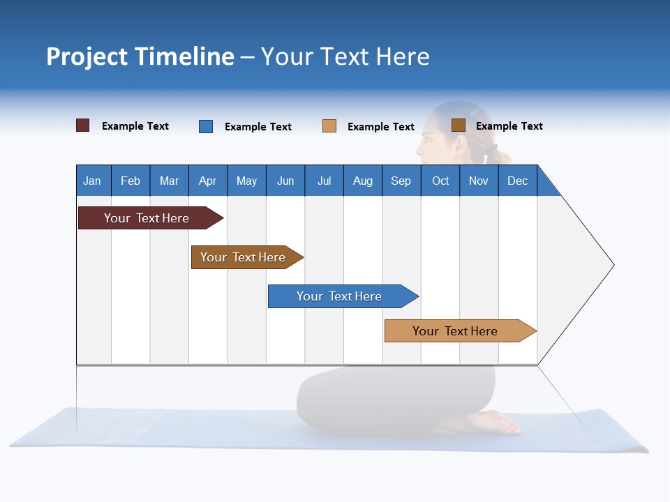 Fit Young Brunette Pilates Instructor Showing Different Exercises On A White Background A Blue Yoga Mat. White Background Not Isolated PowerPoint Template