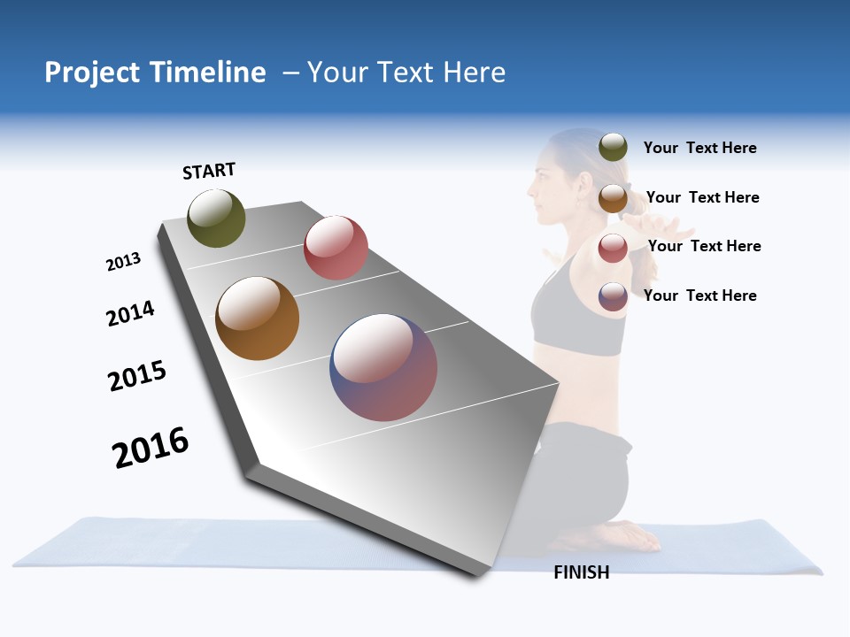 Fit Young Brunette Pilates Instructor Showing Different Exercises On A White Background A Blue Yoga Mat. White Background Not Isolated PowerPoint Template