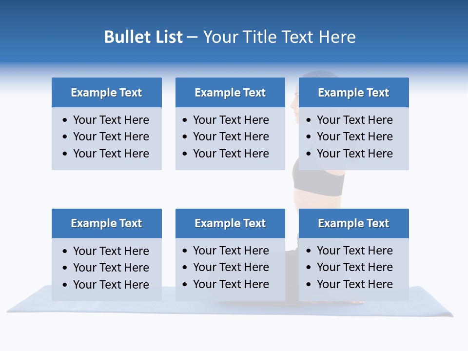 Fit Young Brunette Pilates Instructor Showing Different Exercises On A White Background A Blue Yoga Mat. White Background Not Isolated PowerPoint Template