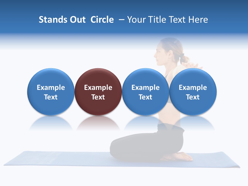 Fit Young Brunette Pilates Instructor Showing Different Exercises On A White Background A Blue Yoga Mat. White Background Not Isolated PowerPoint Template