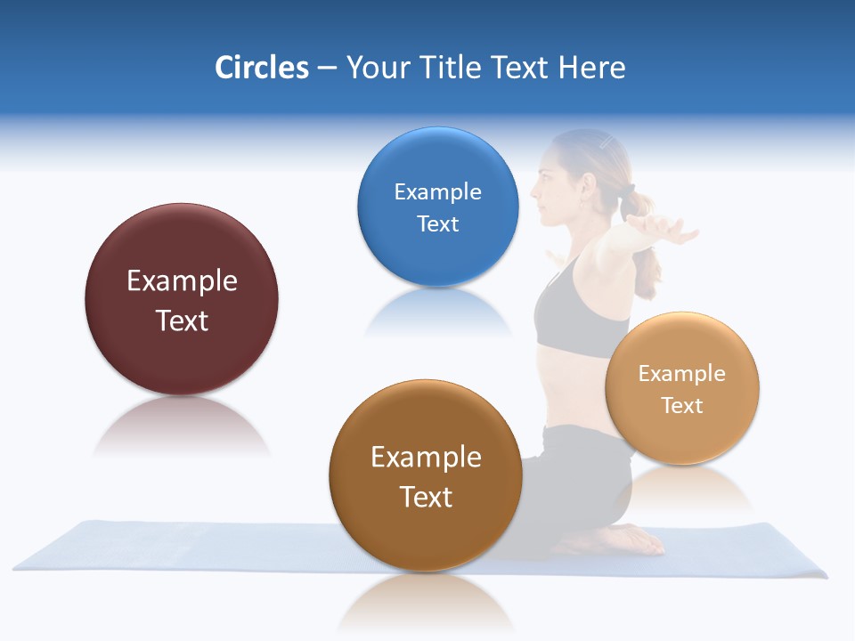 Fit Young Brunette Pilates Instructor Showing Different Exercises On A White Background A Blue Yoga Mat. White Background Not Isolated PowerPoint Template