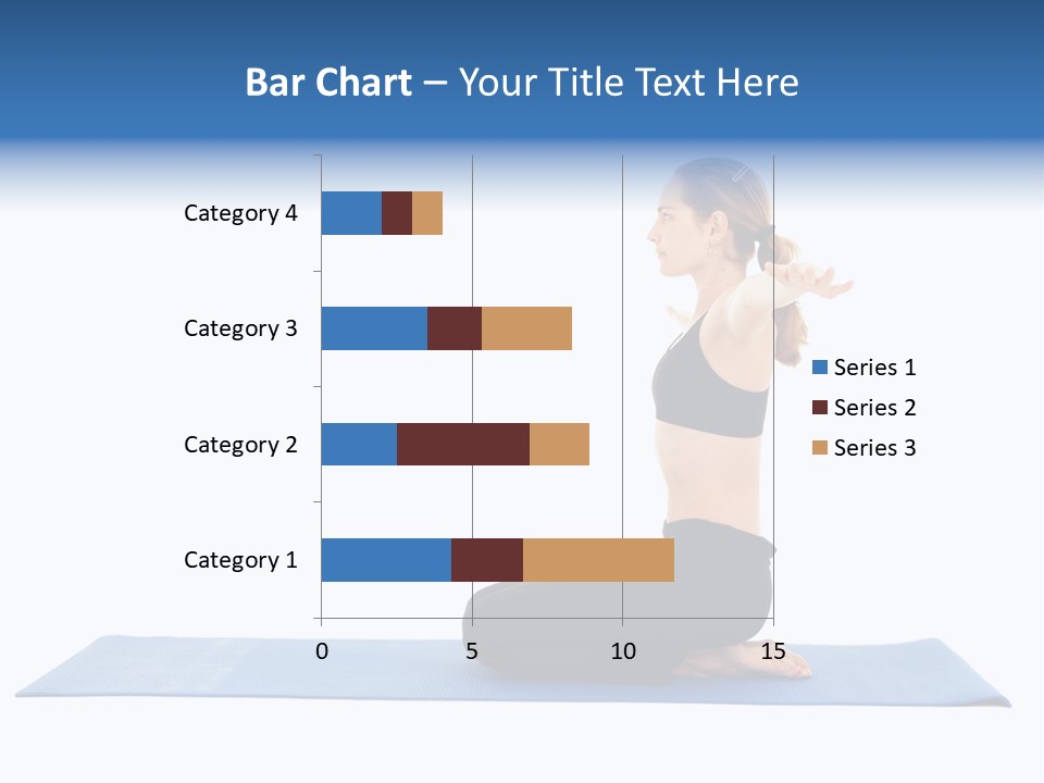 Fit Young Brunette Pilates Instructor Showing Different Exercises On A White Background A Blue Yoga Mat. White Background Not Isolated PowerPoint Template