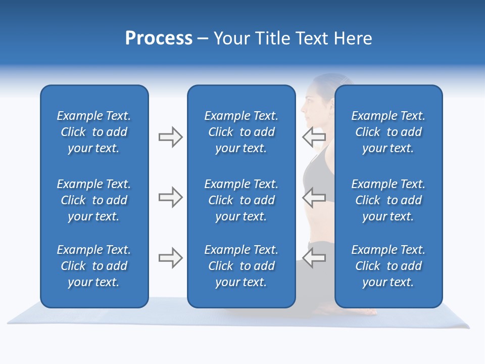 Fit Young Brunette Pilates Instructor Showing Different Exercises On A White Background A Blue Yoga Mat. White Background Not Isolated PowerPoint Template
