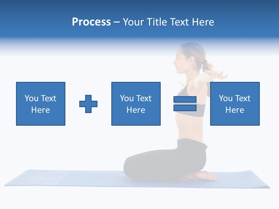 Fit Young Brunette Pilates Instructor Showing Different Exercises On A White Background A Blue Yoga Mat. White Background Not Isolated PowerPoint Template