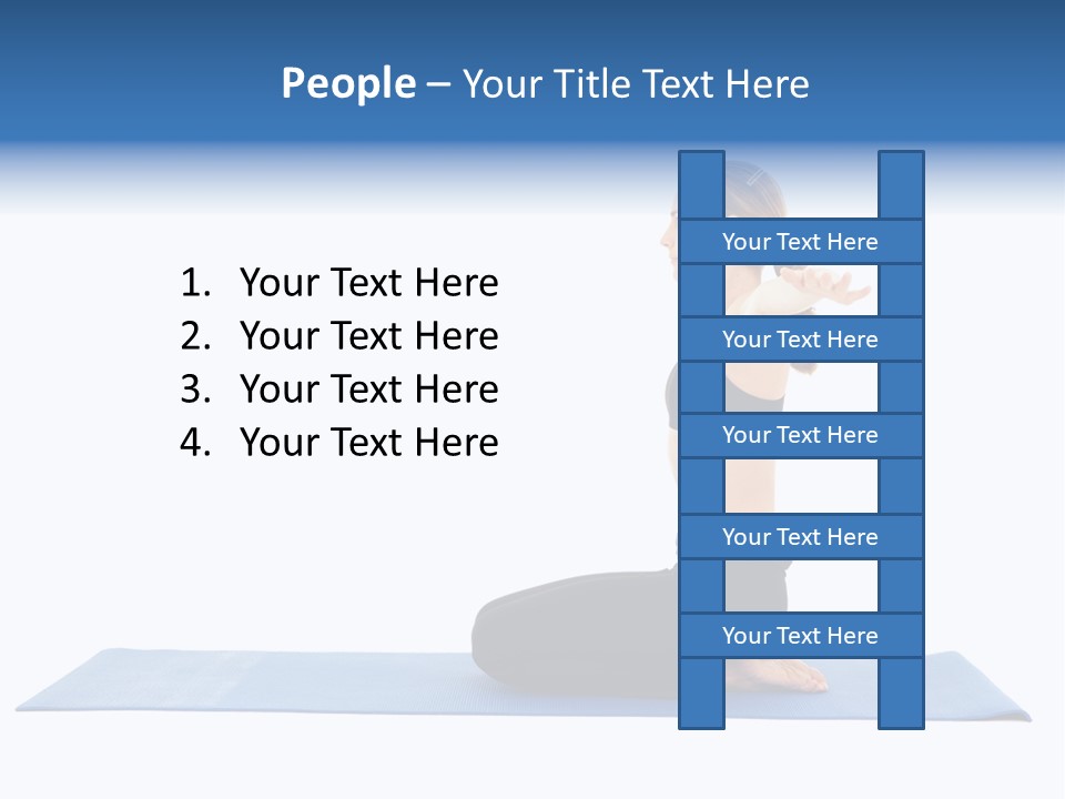 Fit Young Brunette Pilates Instructor Showing Different Exercises On A White Background A Blue Yoga Mat. White Background Not Isolated PowerPoint Template