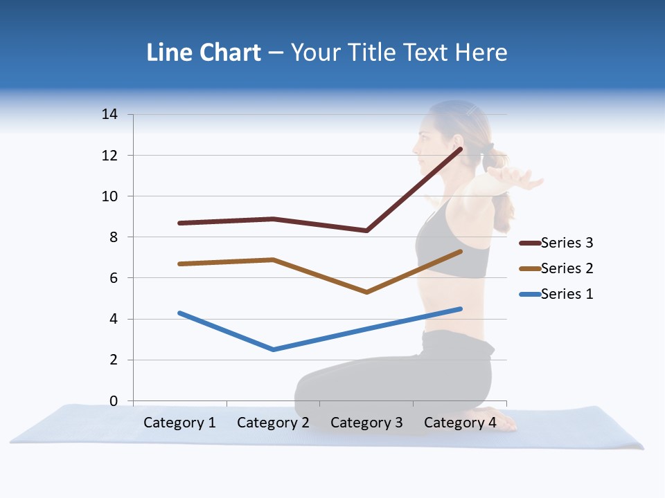 Fit Young Brunette Pilates Instructor Showing Different Exercises On A White Background A Blue Yoga Mat. White Background Not Isolated PowerPoint Template