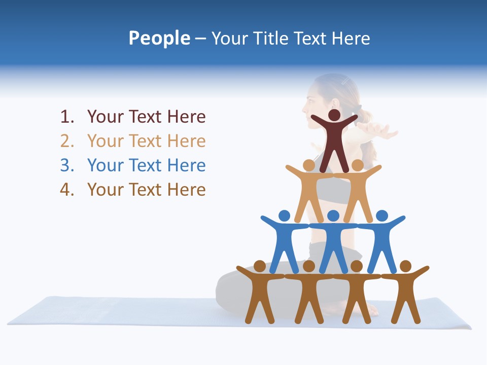 Fit Young Brunette Pilates Instructor Showing Different Exercises On A White Background A Blue Yoga Mat. White Background Not Isolated PowerPoint Template