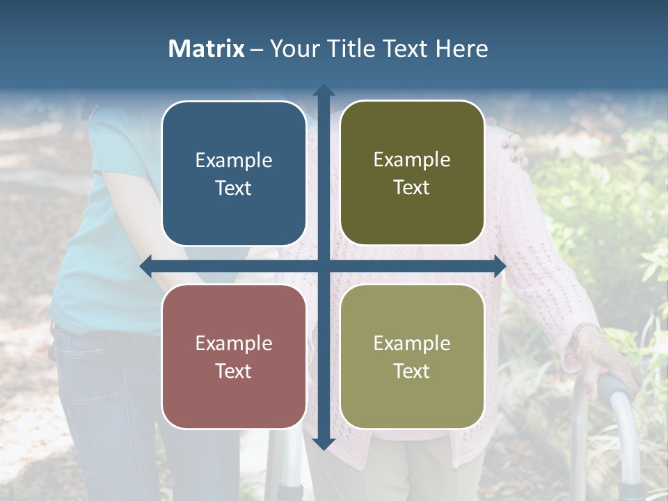 Senior Woman Struggles To Walk With The Help Of A Walker And Her Young Granddaughter. PowerPoint Template