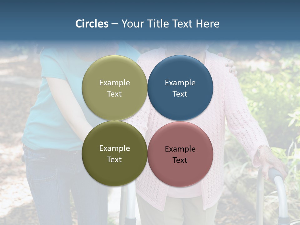 Senior Woman Struggles To Walk With The Help Of A Walker And Her Young Granddaughter. PowerPoint Template