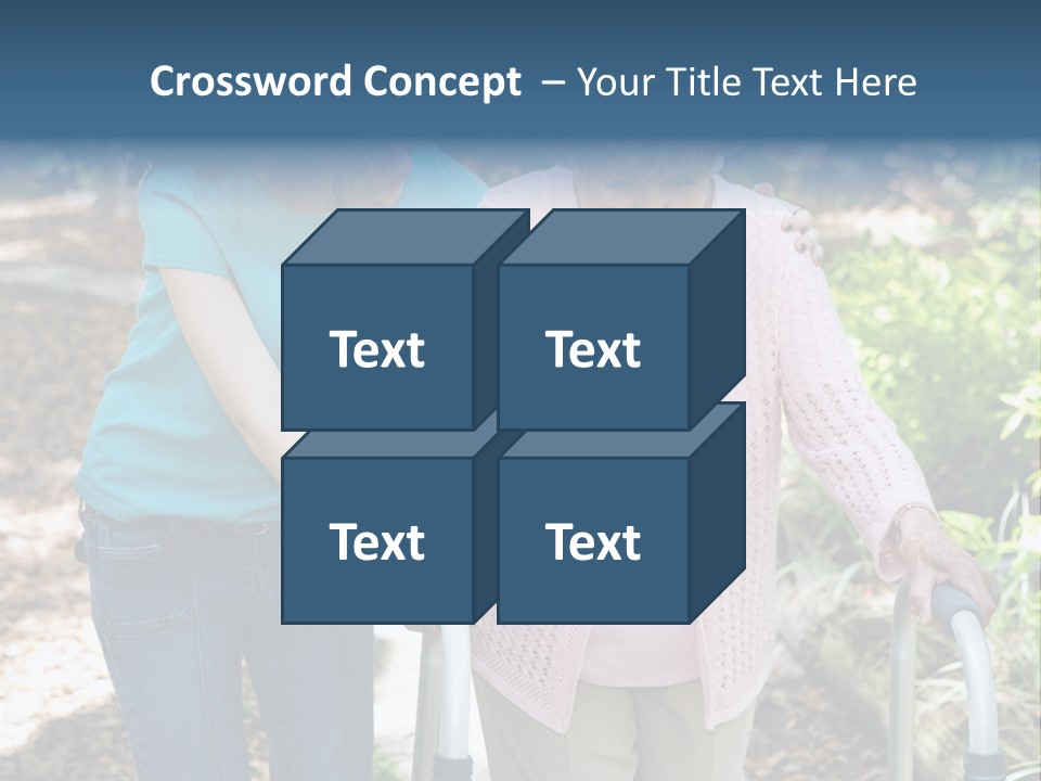 Senior Woman Struggles To Walk With The Help Of A Walker And Her Young Granddaughter. PowerPoint Template