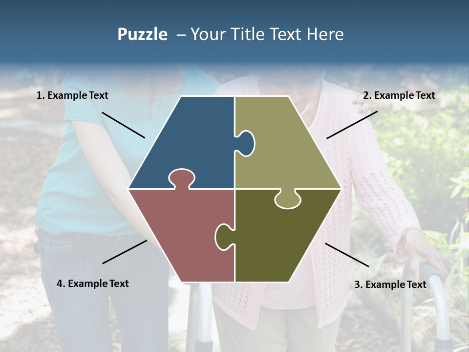 Senior Woman Struggles To Walk With The Help Of A Walker And Her Young Granddaughter. PowerPoint Template