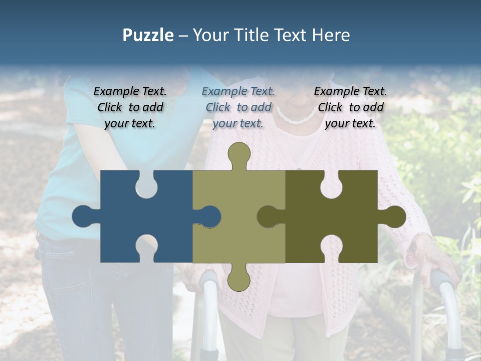 Senior Woman Struggles To Walk With The Help Of A Walker And Her Young Granddaughter. PowerPoint Template