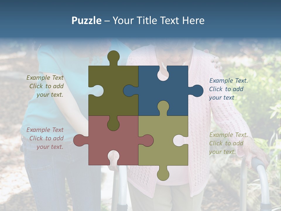 Senior Woman Struggles To Walk With The Help Of A Walker And Her Young Granddaughter. PowerPoint Template