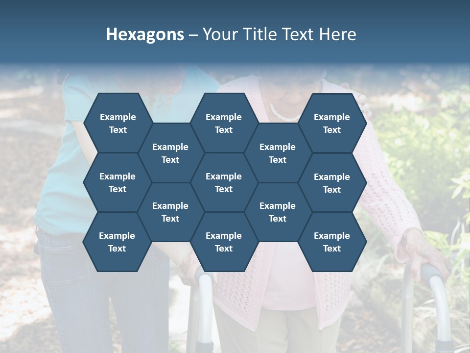 Senior Woman Struggles To Walk With The Help Of A Walker And Her Young Granddaughter. PowerPoint Template