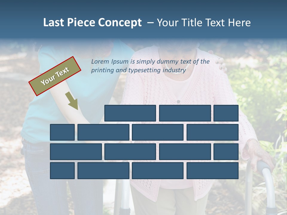 Senior Woman Struggles To Walk With The Help Of A Walker And Her Young Granddaughter. PowerPoint Template