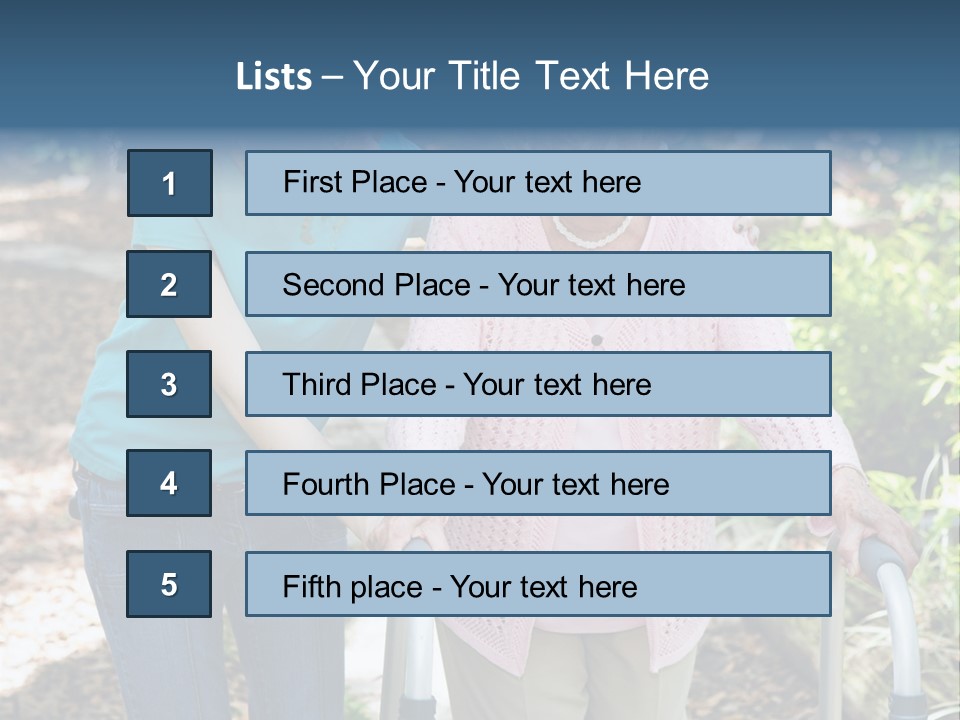 Senior Woman Struggles To Walk With The Help Of A Walker And Her Young Granddaughter. PowerPoint Template
