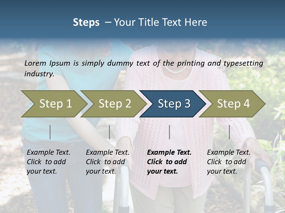 Senior Woman Struggles To Walk With The Help Of A Walker And Her Young Granddaughter. PowerPoint Template