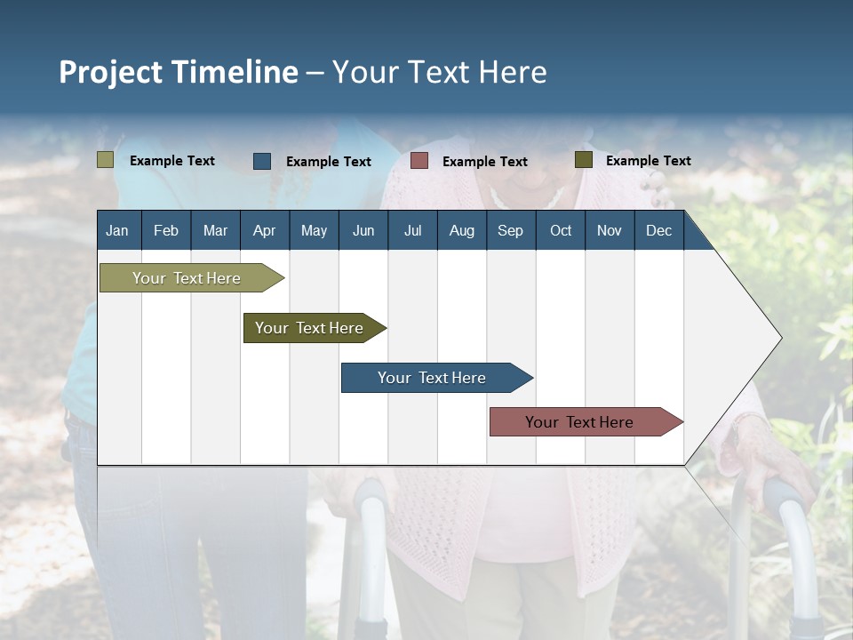 Senior Woman Struggles To Walk With The Help Of A Walker And Her Young Granddaughter. PowerPoint Template
