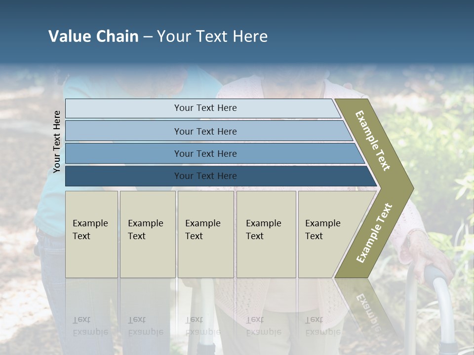 Senior Woman Struggles To Walk With The Help Of A Walker And Her Young Granddaughter. PowerPoint Template