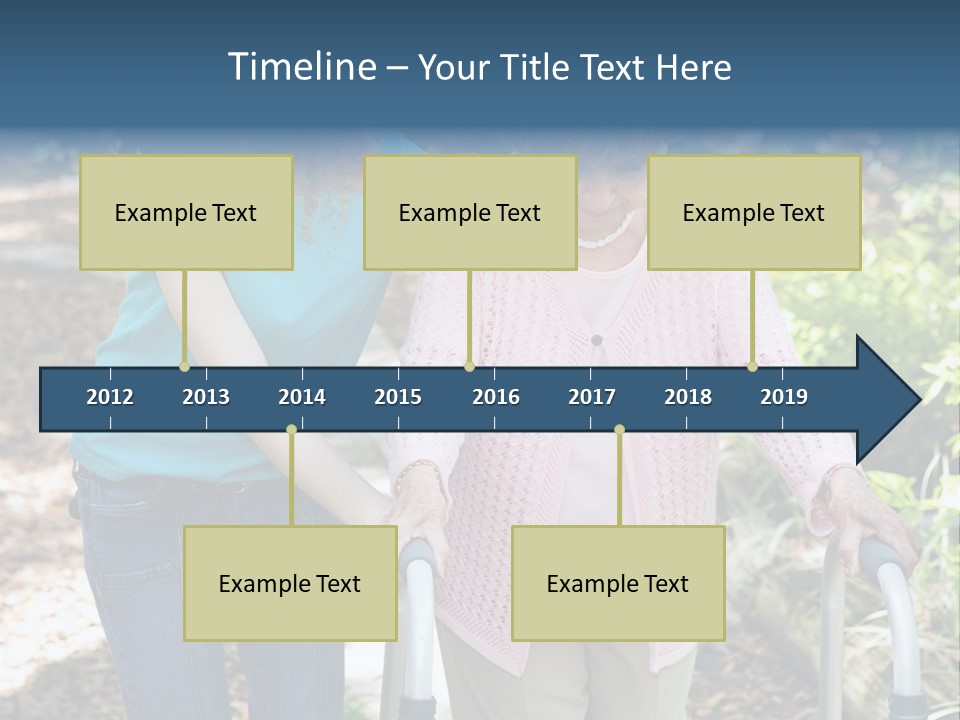 Senior Woman Struggles To Walk With The Help Of A Walker And Her Young Granddaughter. PowerPoint Template