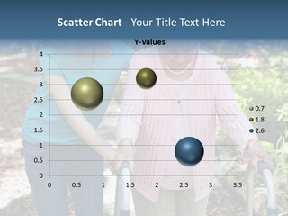 Senior Woman Struggles To Walk With The Help Of A Walker And Her Young Granddaughter. PowerPoint Template