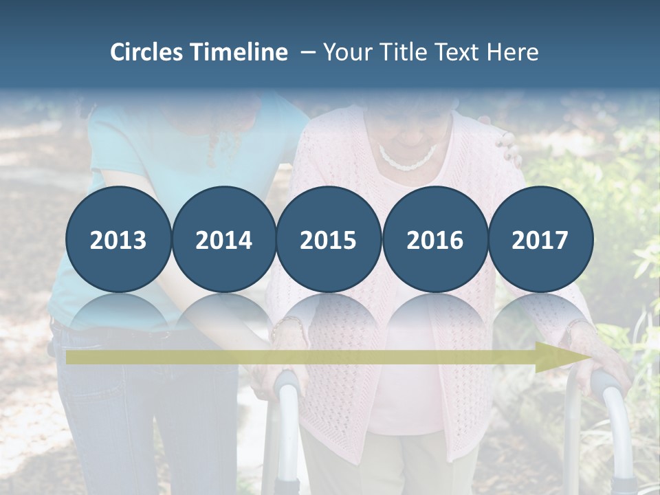 Senior Woman Struggles To Walk With The Help Of A Walker And Her Young Granddaughter. PowerPoint Template