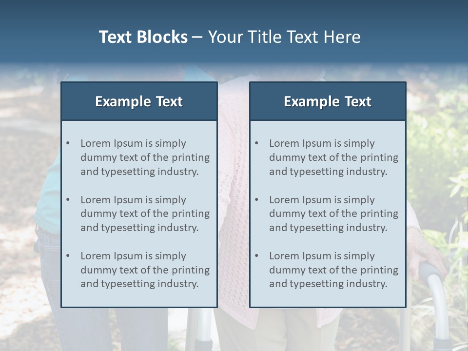 Senior Woman Struggles To Walk With The Help Of A Walker And Her Young Granddaughter. PowerPoint Template