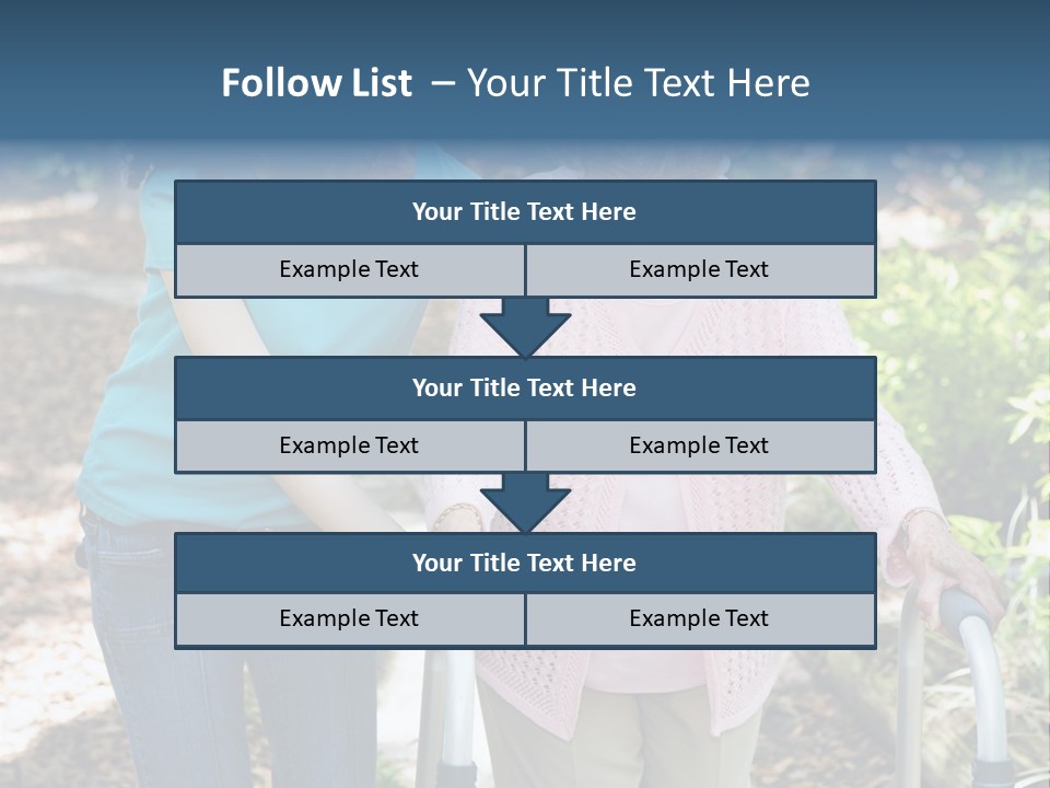 Senior Woman Struggles To Walk With The Help Of A Walker And Her Young Granddaughter. PowerPoint Template