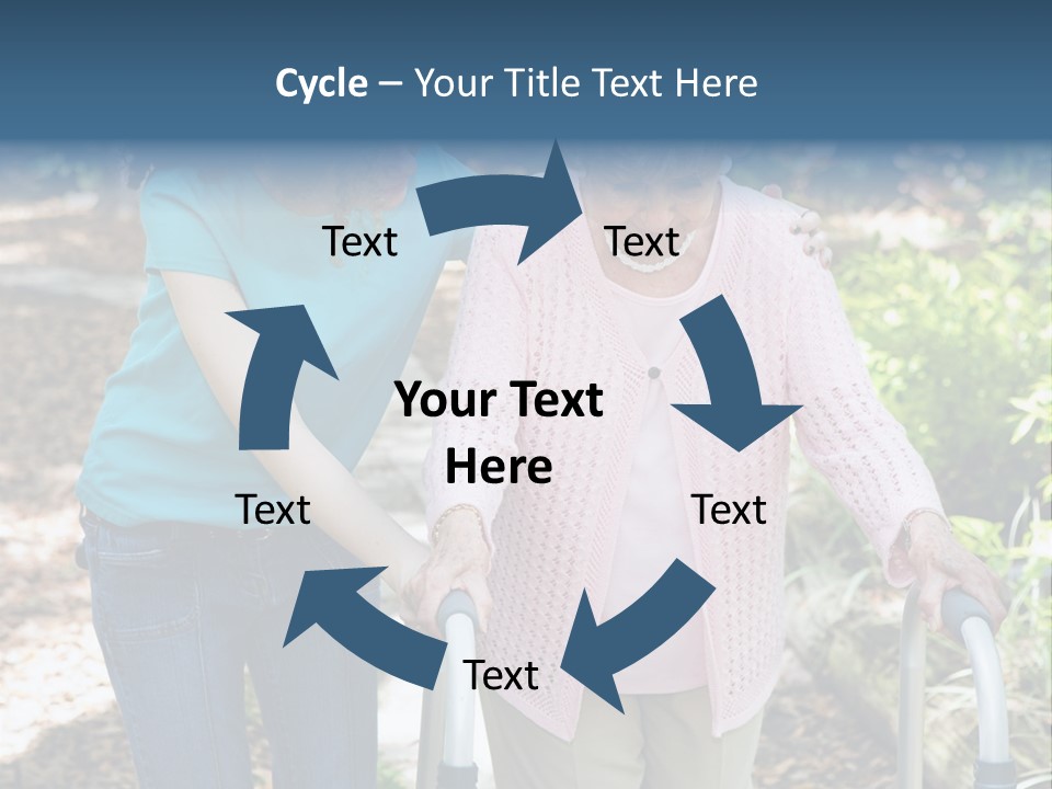 Senior Woman Struggles To Walk With The Help Of A Walker And Her Young Granddaughter. PowerPoint Template