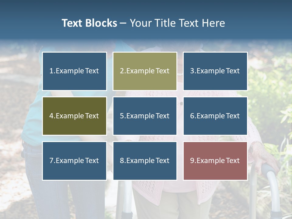 Senior Woman Struggles To Walk With The Help Of A Walker And Her Young Granddaughter. PowerPoint Template