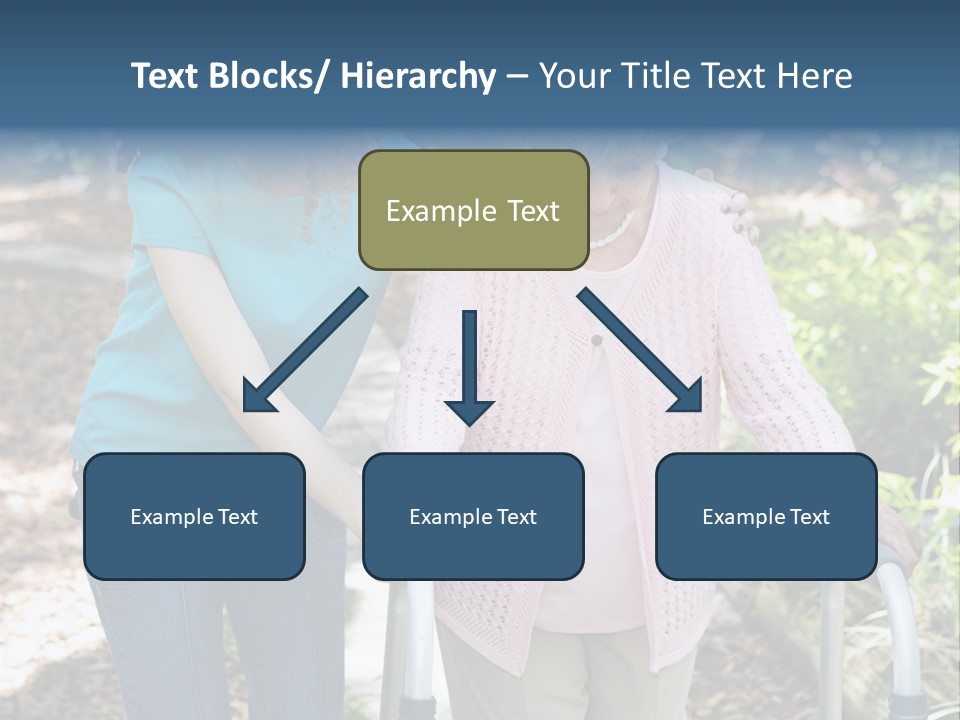 Senior Woman Struggles To Walk With The Help Of A Walker And Her Young Granddaughter. PowerPoint Template