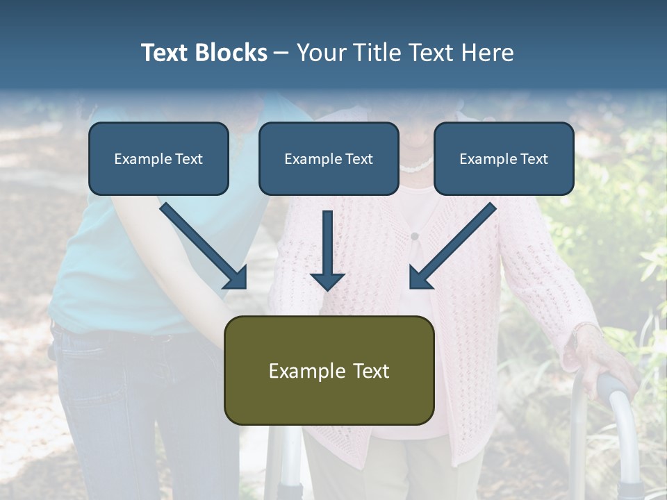 Senior Woman Struggles To Walk With The Help Of A Walker And Her Young Granddaughter. PowerPoint Template