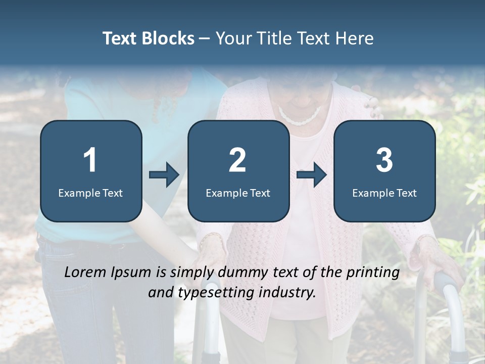 Senior Woman Struggles To Walk With The Help Of A Walker And Her Young Granddaughter. PowerPoint Template