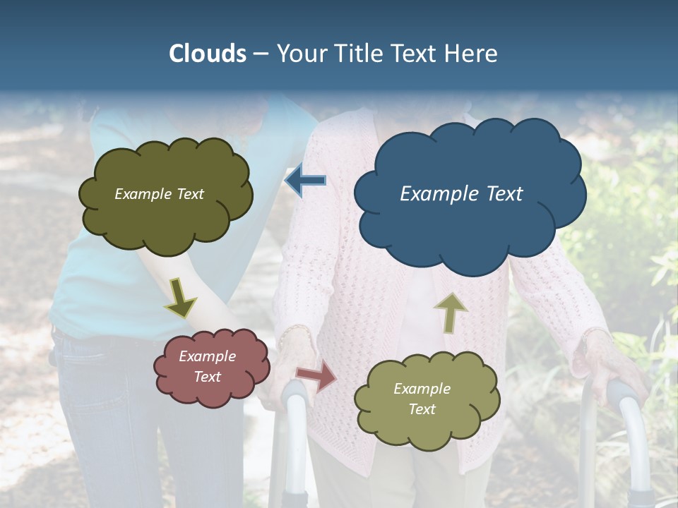 Senior Woman Struggles To Walk With The Help Of A Walker And Her Young Granddaughter. PowerPoint Template