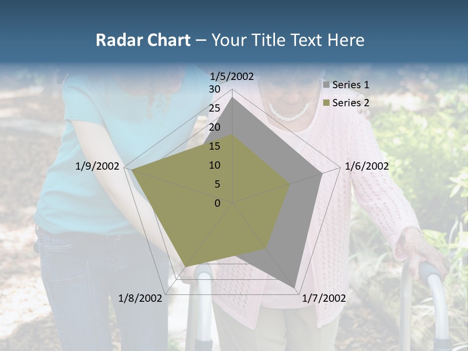 Senior Woman Struggles To Walk With The Help Of A Walker And Her Young Granddaughter. PowerPoint Template