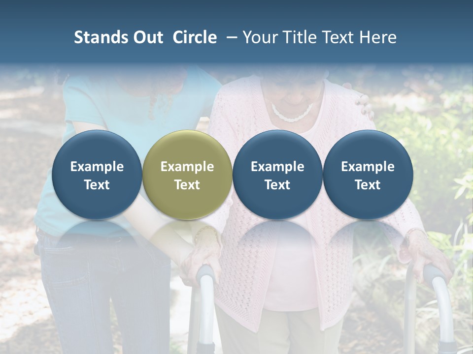 Senior Woman Struggles To Walk With The Help Of A Walker And Her Young Granddaughter. PowerPoint Template