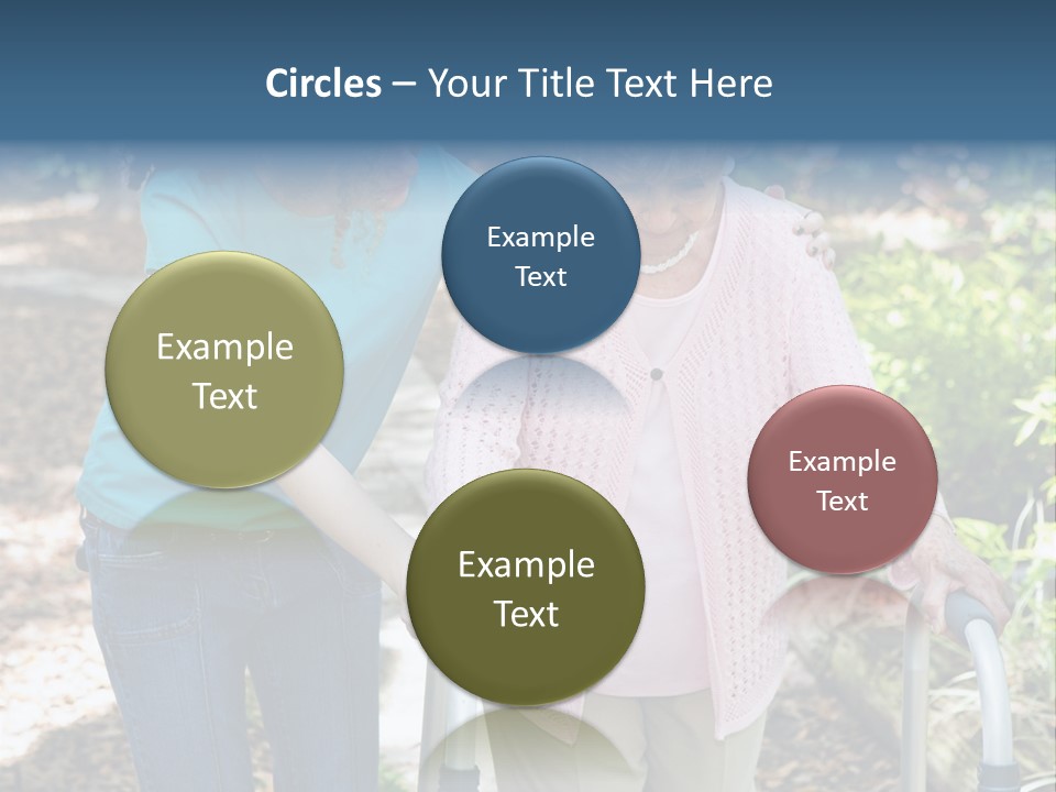 Senior Woman Struggles To Walk With The Help Of A Walker And Her Young Granddaughter. PowerPoint Template