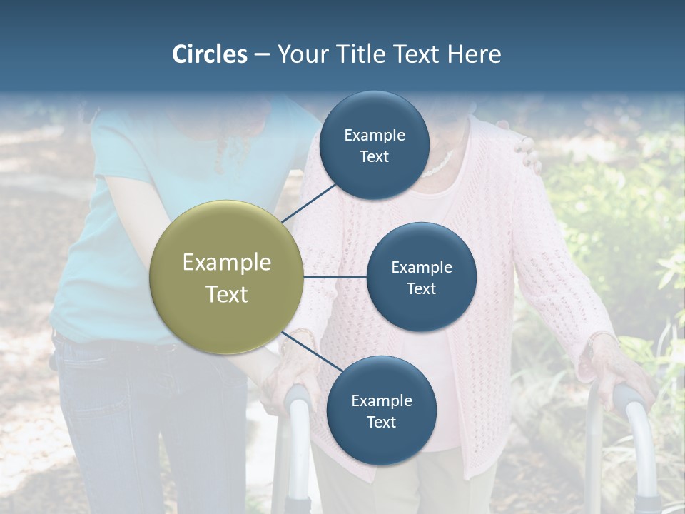 Senior Woman Struggles To Walk With The Help Of A Walker And Her Young Granddaughter. PowerPoint Template