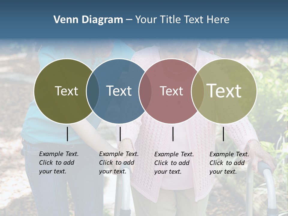 Senior Woman Struggles To Walk With The Help Of A Walker And Her Young Granddaughter. PowerPoint Template