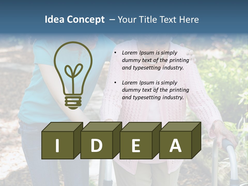 Senior Woman Struggles To Walk With The Help Of A Walker And Her Young Granddaughter. PowerPoint Template