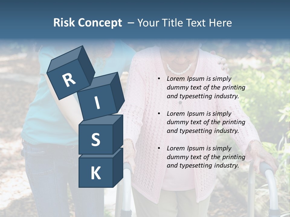 Senior Woman Struggles To Walk With The Help Of A Walker And Her Young Granddaughter. PowerPoint Template