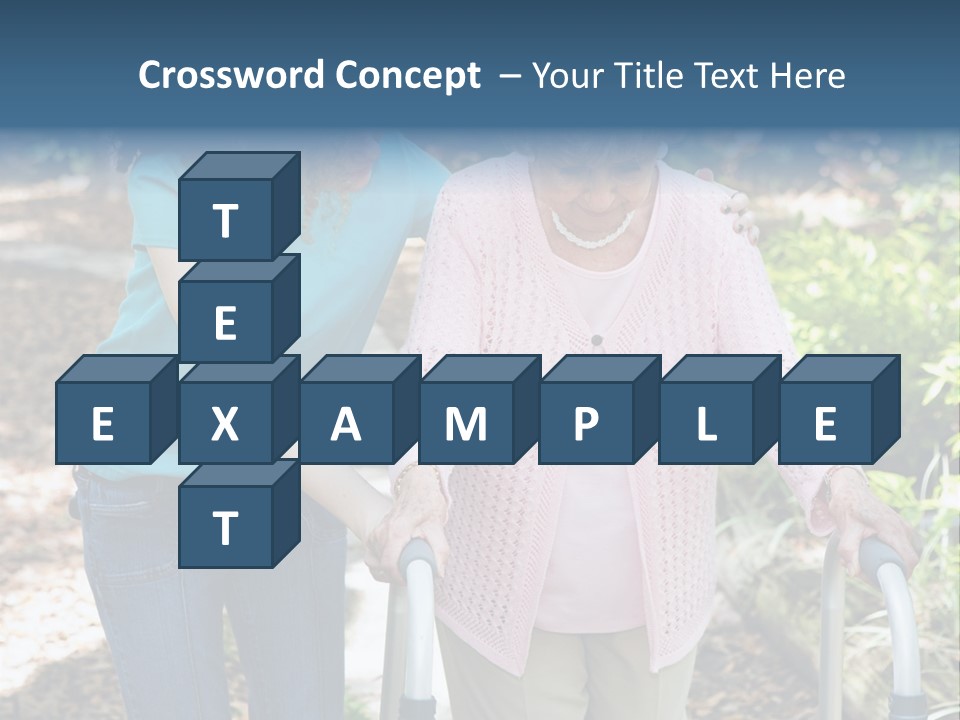 Senior Woman Struggles To Walk With The Help Of A Walker And Her Young Granddaughter. PowerPoint Template