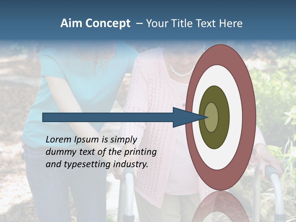 Senior Woman Struggles To Walk With The Help Of A Walker And Her Young Granddaughter. PowerPoint Template