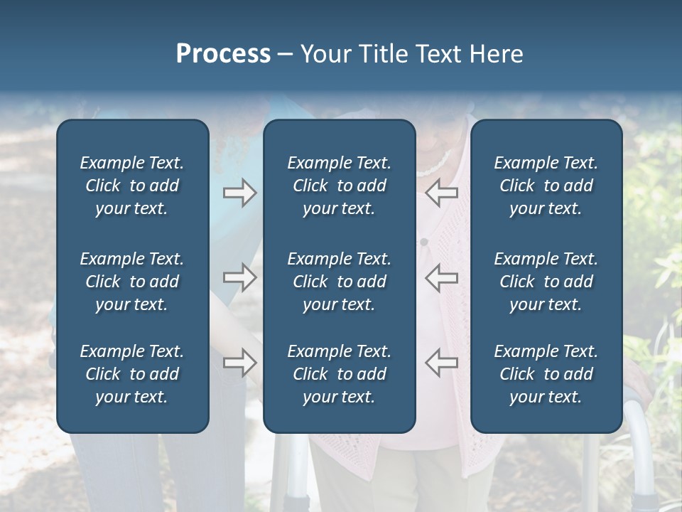 Senior Woman Struggles To Walk With The Help Of A Walker And Her Young Granddaughter. PowerPoint Template