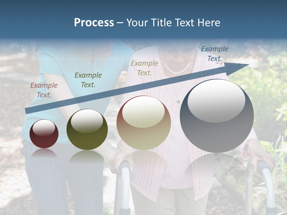 Senior Woman Struggles To Walk With The Help Of A Walker And Her Young Granddaughter. PowerPoint Template