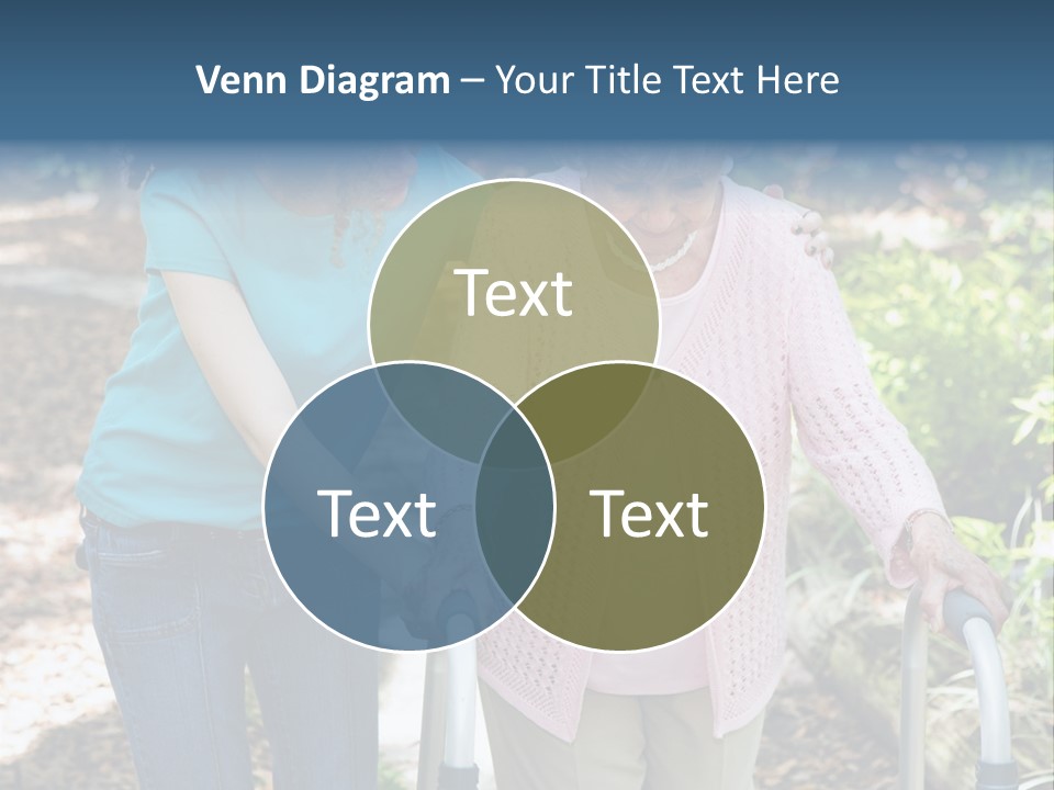 Senior Woman Struggles To Walk With The Help Of A Walker And Her Young Granddaughter. PowerPoint Template